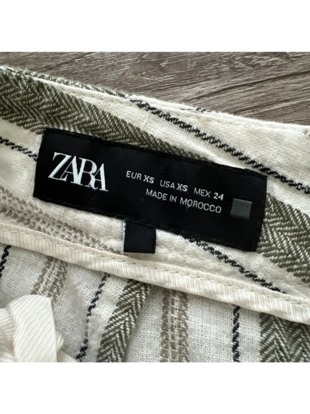 Zara Linen Blend Wide Leg Trousers Womens XS Cream Stripe High Waist Full Length